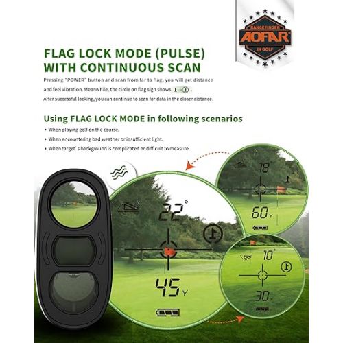  AOFAR GX-6F PRO Golf Rangefinder with Slope and Angle Switch, Flag Lock with Pulse Vibration and Continuous Scan, Tournament Designed, 600 Yards Rangefinder for Distance Measuring