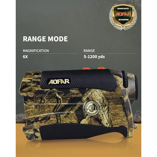  AOFAR HX-1200T Range Finder for Hunting Archery, 1200 Yards with Angle and Horizontal Distance, Shooting Wild Waterproof Coma Rangefinder, 6X 25mm, Range and Bow Mode, Free Battery Gift Package