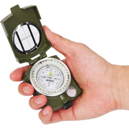  [아마존베스트]AOFAR Military Compass Lensatic Sighting- Fluorescent, Waterproof and Shakeproof with Map Measurer Distance Calculator, Pouch for Camping, Hiking, Hunting, Backpacking