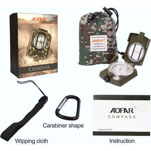  [아마존베스트]AOFAR Military Compass Lensatic Sighting- Fluorescent, Waterproof and Shakeproof with Map Measurer Distance Calculator, Pouch for Camping, Hiking, Hunting, Backpacking