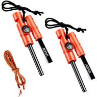 [아마존베스트]AOFAR 5-in-1 Fire Starter (2-Pack) Pouch for Camping, Hiking, Hunting, Backpacking,Outdoor Magnesium Survival Rod with Fire Paracord, Compass and Whistle