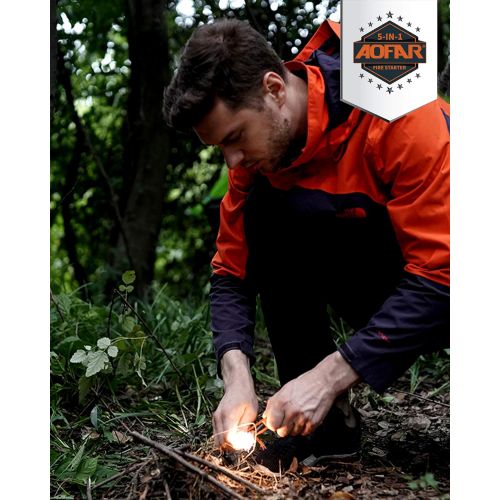  [아마존베스트]AOFAR 5-in-1 Fire Starter (2-Pack) Pouch for Camping, Hiking, Hunting, Backpacking,Outdoor Magnesium Survival Rod with Fire Paracord, Compass and Whistle