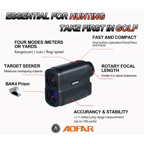  AOFAR Hunting Archery Range Finder-700/1000 Yards Waterproof Rangefinder for Bow Hunting with Range Scan Fog and Speed Mode, Free Battery, Carrying Case