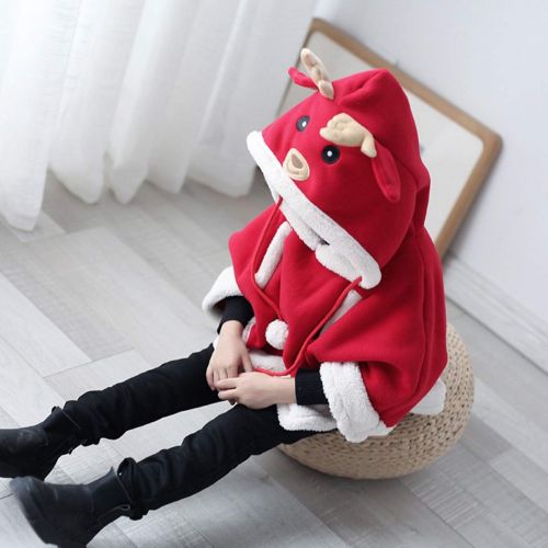  AOFITEE Kids Christmas Santa Cloak Cartoon Fleece Hoodie Cape with Reindeer Hat