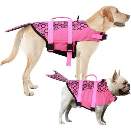  AOFITEE Dog Life Jacket Pet Safety Vest, Adjustable Dog Lifesaver Ripstop Pet Life Preserver with Rescue Handle for Small Medium and Large Dogs, 5 Sizes