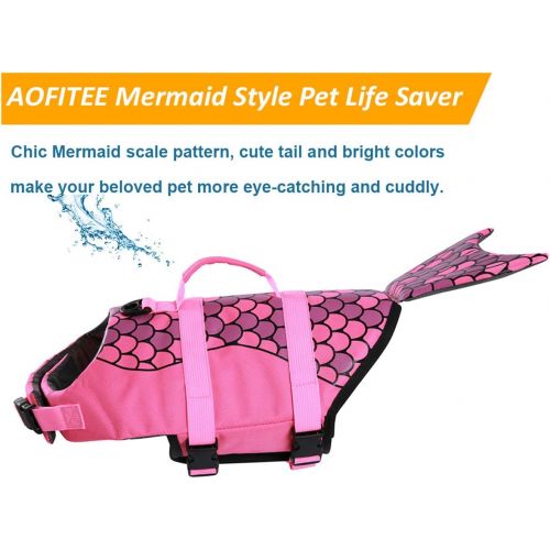  AOFITEE Dog Life Jacket Pet Safety Vest, Adjustable Dog Lifesaver Ripstop Pet Life Preserver with Rescue Handle for Small Medium and Large Dogs, 5 Sizes