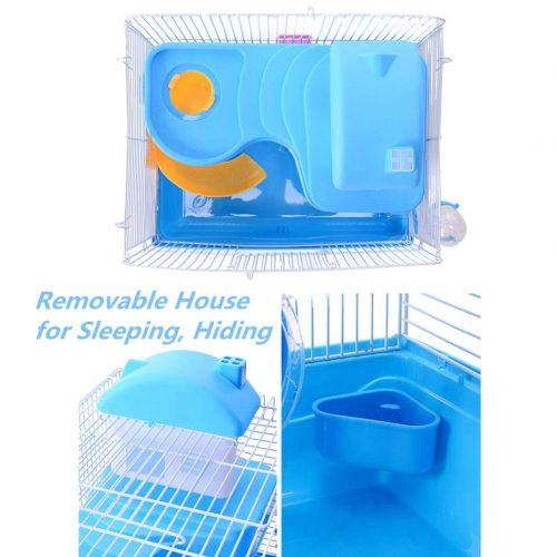  AOFITEE Hamster Cage Small Animal Habitat, Deluxe 2-Level Gerbil Cage House with Complete Accessories - Water Bottle, Food Feeder, Tunnel Ladder, Low Noise Wheel