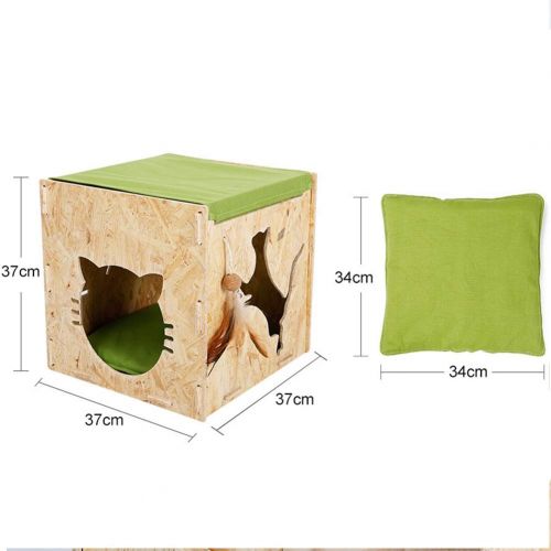  AOFITEE Wooden Pet Cat House Condo with Detachable Roof & Removable Cushion, Indoor Outdoor Cat Cube Shelter Durable Kitty Hiding Place Cat Cave