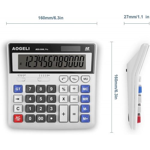  [아마존베스트]AOGELI Calculator,Standard Function Desktop Calculator,Basic Financial Calculator Solar Powered Accounting Calculator 12 Digit LCD Display Calculators,Office and Home Calculator