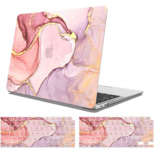  [아마존베스트]AOGGY MacBook Air 13 inch Case 2020 2018 2019 Release A1932/A2179/A2337 M1,Color Plastic Hard Shell Protective Sleeve and Keyboard Cover for New Mac Air 13 with Touch ID - Flow Gol