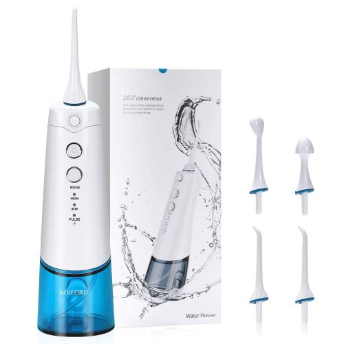  Water Flosser, AOIEORD Cordless Oral Irrigator with 3 Modes & 4 Replaceable Jet Tips, Portable...