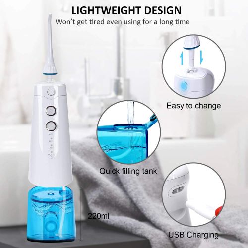  Water Flosser, AOIEORD Cordless Oral Irrigator with 3 Modes & 4 Replaceable Jet Tips, Portable...