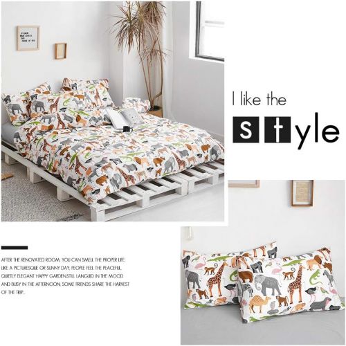  [아마존베스트]AOJIM Elephant Flamingo Lion Dinosaur Deer Zebra Duvet Cover Set, Animals Zoo Bedding Pillowcases Pure Cotton Made Twin Size