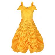 AOLAIYAOQU Princess Belle Costume for Girls Off Shoulder Layered Princess Costumes Dress Up Fancy Party Costume