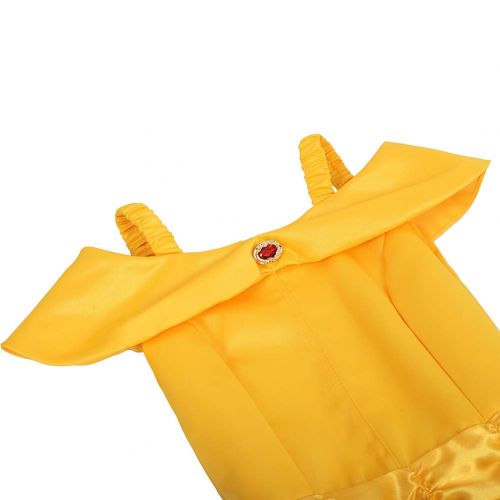  AOLAIYAOQU Princess Belle Costume for Girls Off Shoulder Layered Princess Costumes Dress Up Fancy Party Costume