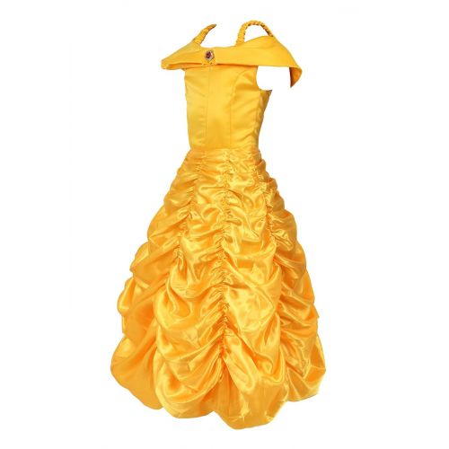  AOLAIYAOQU Princess Belle Costume for Girls Off Shoulder Layered Princess Costumes Dress Up Fancy Party Costume