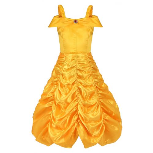  AOLAIYAOQU Princess Belle Costume for Girls Off Shoulder Layered Princess Costumes Dress Up Fancy Party Costume