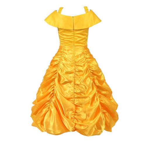  AOLAIYAOQU Princess Belle Costume for Girls Off Shoulder Layered Princess Costumes Dress Up Fancy Party Costume