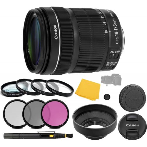  AOM Canon EF-S 18-135mm f3.5-5.6 IS STM Lens + 3 Piece Filter Set + 4 Piece Close Up Macro Filters + Lens Cleaning Pen + Pro Accessory Bundle - 18-135mm STM: International Versio