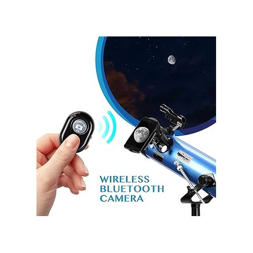  AOMEKIE Reflector Telescopes for Adults Astronomy Beginners 76mm/700mm with Phone Adapter Bluetooth controller Tripod Finderscope and Moon Filter