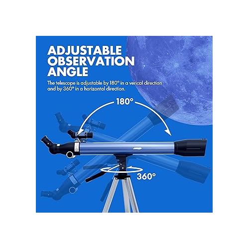  Aomekie Telescope for Adults Astronomy Beginners 700mm Focal Length 234X Magnification Travel Scope Refractor Telescopes with Adjustable Tripod 10X Phone Adapter Erect Finderscope and Carrying Bag