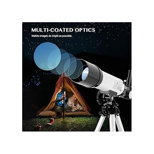  Aomekie Telescope for Adults Astronomy Beginners 50mm Refracter Telescope with Tripod and Case for Educational Beginners