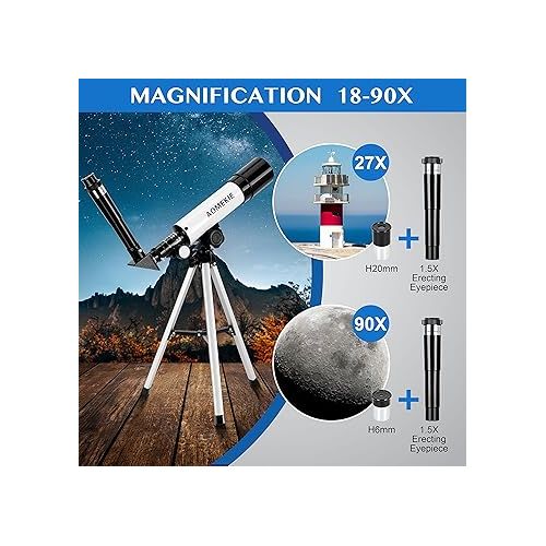  Aomekie Telescope for Adults Astronomy Beginners 50mm Refracter Telescope with Tripod and Case for Educational Beginners