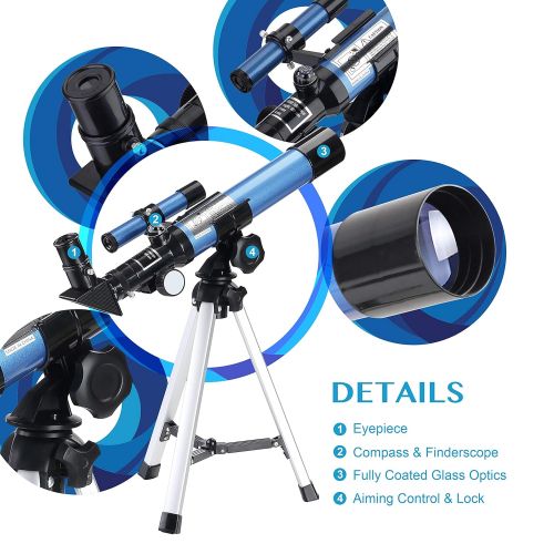  [아마존 핫딜]  [아마존핫딜]AOMEKIE Aomekie Refraktor Teleskop Kinder Einsteiger 40/400 Astronomisches Teleskop Fernrohr Teleskop mit Aluminium Stativ und Sucherfernrohr fuer Himmelsbeobachtung und Landschaftsbeobacht