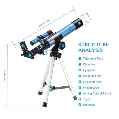  [아마존 핫딜]  [아마존핫딜]AOMEKIE Aomekie Refraktor Teleskop Kinder Einsteiger 40/400 Astronomisches Teleskop Fernrohr Teleskop mit Aluminium Stativ und Sucherfernrohr fuer Himmelsbeobachtung und Landschaftsbeobacht