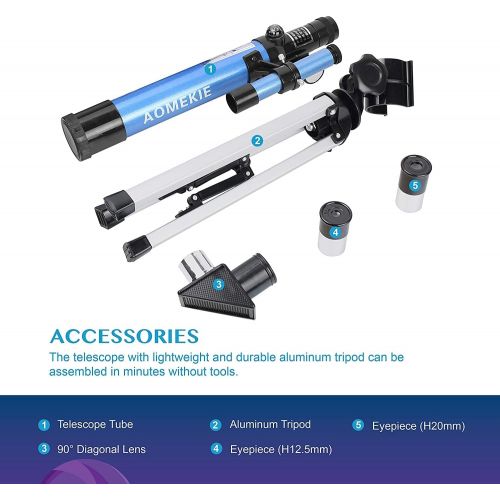  [아마존베스트]Aomekie Astronomical Telescope for Beginners, 70 mm Telescope Astronomy with Smartphone Adapter, Aluminium Tripod Barlow and Reverse Lens