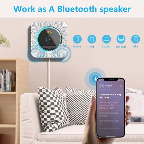  [아마존베스트]AONCO Portable CD Player, Bluetooth Wall Mountable CD Music Player Home Audio Boombox with Remote Control FM Radio Built-in HiFi Speakers, MP3 Headphone Jack AUX Input Output, Whit