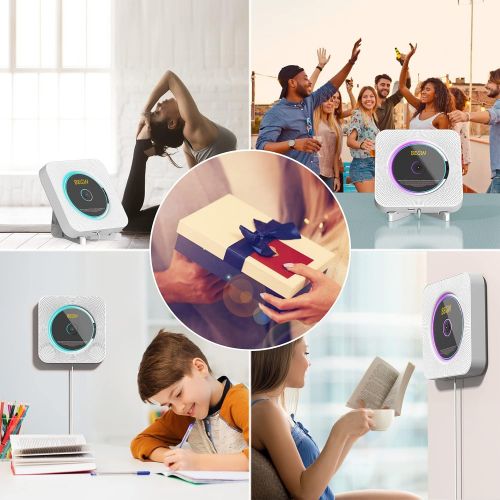  [아마존베스트]AONCO Portable CD Player, Bluetooth Wall Mountable CD Music Player Home Audio Boombox with Remote Control FM Radio Built-in HiFi Speakers, MP3 Headphone Jack AUX Input Output, Whit