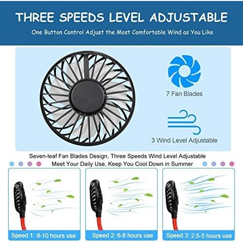  [아마존베스트]AONCO AOCNO Mini Fan Neck Hanging Mini Fan Silent Portable Fan Adjustable Heads 3 Wind Speeds Rechargeable USB Fan for Outdoor Office Black