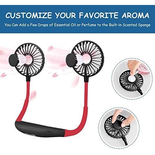  [아마존베스트]AONCO AOCNO Mini Fan Neck Hanging Mini Fan Silent Portable Fan Adjustable Heads 3 Wind Speeds Rechargeable USB Fan for Outdoor Office Black