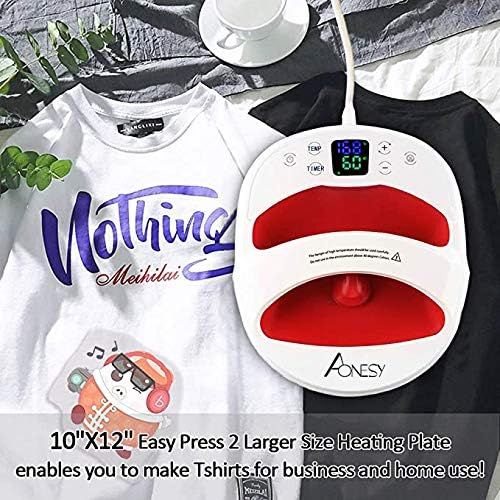  AONESY 12×10 Heat Press Machine for t Shirts Portable Hand Free Rapid Even Digital Transfer HTV Vinly Heat Press Sublimation Printing Machine for Tshirts/Bags/Hat/Cap/Plate