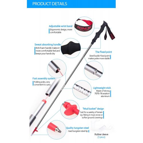  AONIJIE Men Women Collapsible Tri-fold Trekking & Hiking Poles - Foldable Lightweight Aluminum Walking Sticks Trail Cane