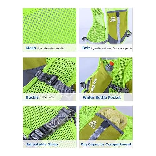  AONIJIE Men Women Ultralight Running Vest Pack Reflective Breathable Hydration Backpack for Hiking Camping Marathon Cycling Race (Gray)