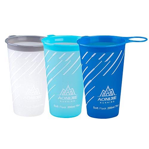  AONIJIE 3 Pcs Outdoor Sports Water Cup 200ml - Foldable TPU Water Bag Bottle BPA Free for Running Hiking Finishing Camping Cycling Travel