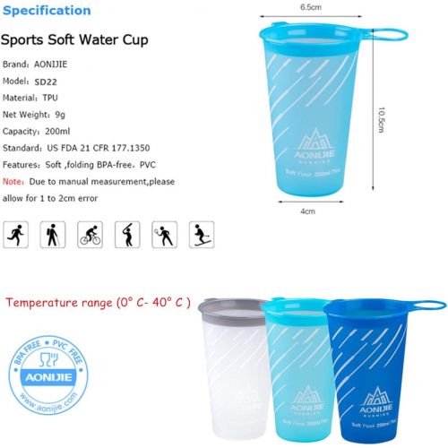  AONIJIE 3 Pcs Outdoor Sports Water Cup 200ml - Foldable TPU Water Bag Bottle BPA Free for Running Hiking Finishing Camping Cycling Travel