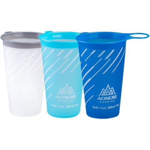  AONIJIE 3 Pcs Outdoor Sports Water Cup 200ml - Foldable TPU Water Bag Bottle BPA Free for Running Hiking Finishing Camping Cycling Travel