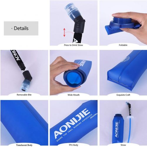  AONIJIE Soft Water Bottle,BPA Free,Folding Flask Collapsible Hydration Water Bladder Bicycle Mouth Water Bag for Outdoor Sport, 2pcs-600ML