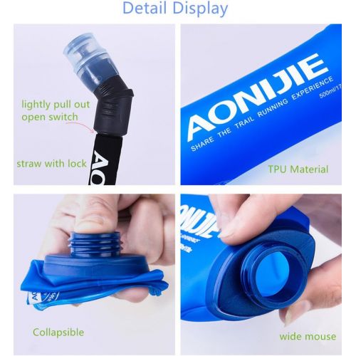  AONIJIE Soft Water Bottle,BPA Free,Folding Flask Collapsible Hydration Water Bladder Bicycle Mouth Water Bag for Outdoor Sport, 2pcs-600ML