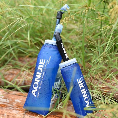  AONIJIE Soft Water Bottle,BPA Free,Folding Flask Collapsible Hydration Water Bladder Bicycle Mouth Water Bag for Outdoor Sport, 2pcs-600ML