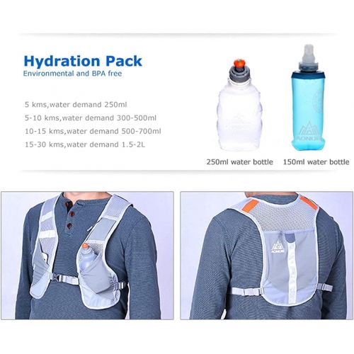  AONIJIE Marathon Running Vest Pack Water Hydration Backpack Outdoor Sport Bag Cycling Camping Climbing Rucksack,Gray