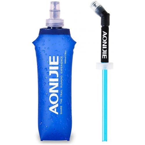  AONIJIE 2 Pack Soft Water Bottle, TPU Collapsible Flask Foldable Bottles for Hydration Pack, BPA-Free, for Running Hiking Cycling Climbing (Straw-2pcs)