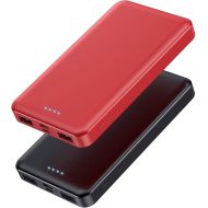 [2 Pack] Portable Charger Power Bank 10000mAh,Ultra Slim Compact External Battery Pack with USB C Input & Dual USB Outputs Backup Charger Compatible with iPhone 13,12, Samsung S20,Tablet-Black+Red