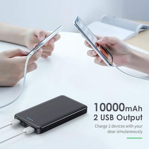  Portable Charger Power Bank 10000mAh【2 Pack】Ultra Slim Portable Phone Charger with USB C Input & 2 Output Backup Charging External Battery Pack Compatible with iPhone 15/14/13/12/11,Android Phone etc