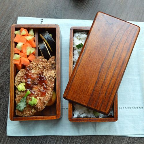  Lunch Boxes, Lunch Box for Adult, AOOSY Japanese Vintage Traditional Natural Square Wooden Lunch Containers Womens Mens Kids Boys Girls Wood Bento Boxes with Spoon Fork kit