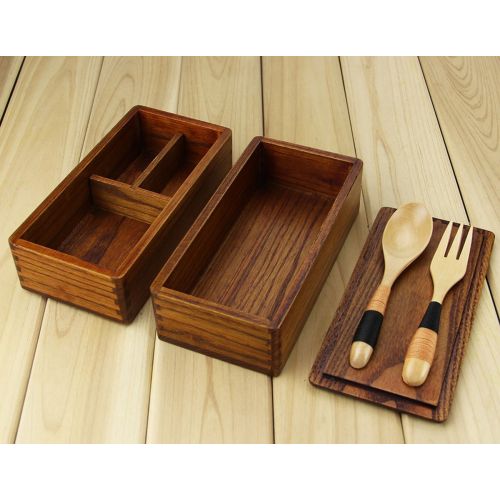  Lunch Boxes, Lunch Box for Adult, AOOSY Japanese Vintage Traditional Natural Square Wooden Lunch Containers Womens Mens Kids Boys Girls Wood Bento Boxes with Spoon Fork kit