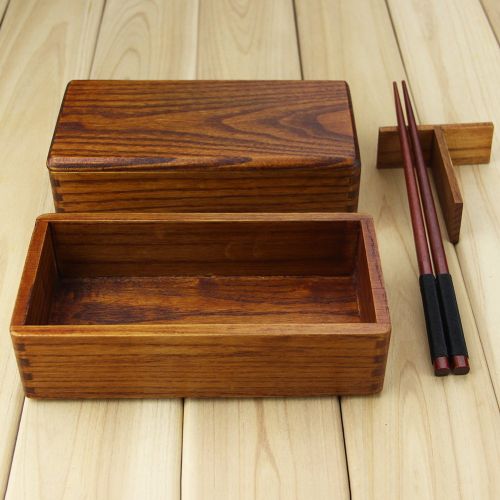  Lunch Boxes, Lunch Box for Adult, AOOSY Japanese Vintage Traditional Natural Square Wooden Lunch Containers Womens Mens Kids Boys Girls Wood Bento Boxes with Spoon Fork kit